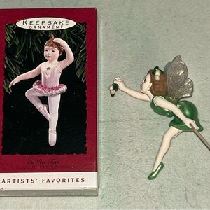 Vintage Hallmark Keepsake Ornaments 1998 Mistletoe Fairy & 1993 On Her Toes